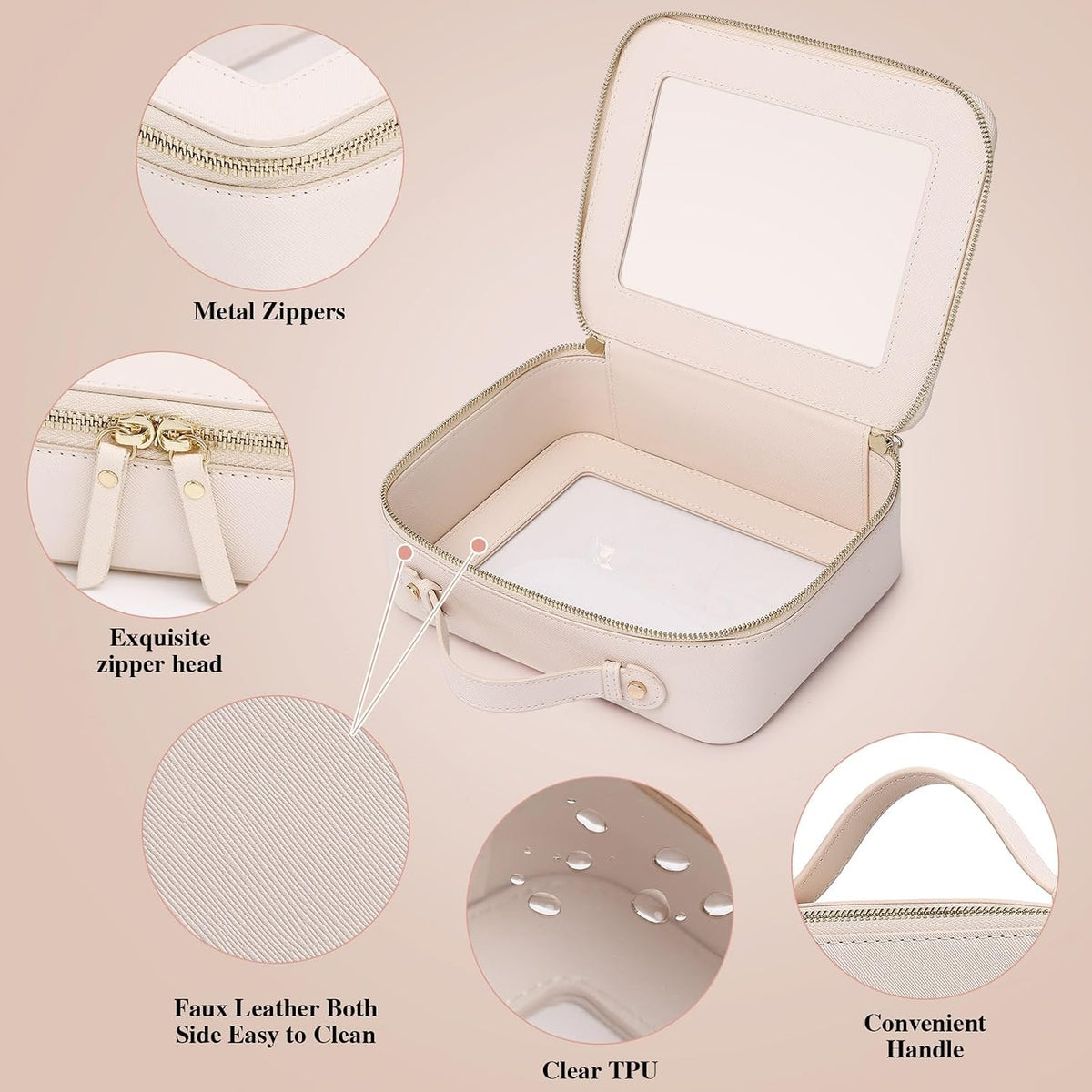Pinkmik Clear Makeup Bag with Brush Bag, (Beige, L+SLIM)
