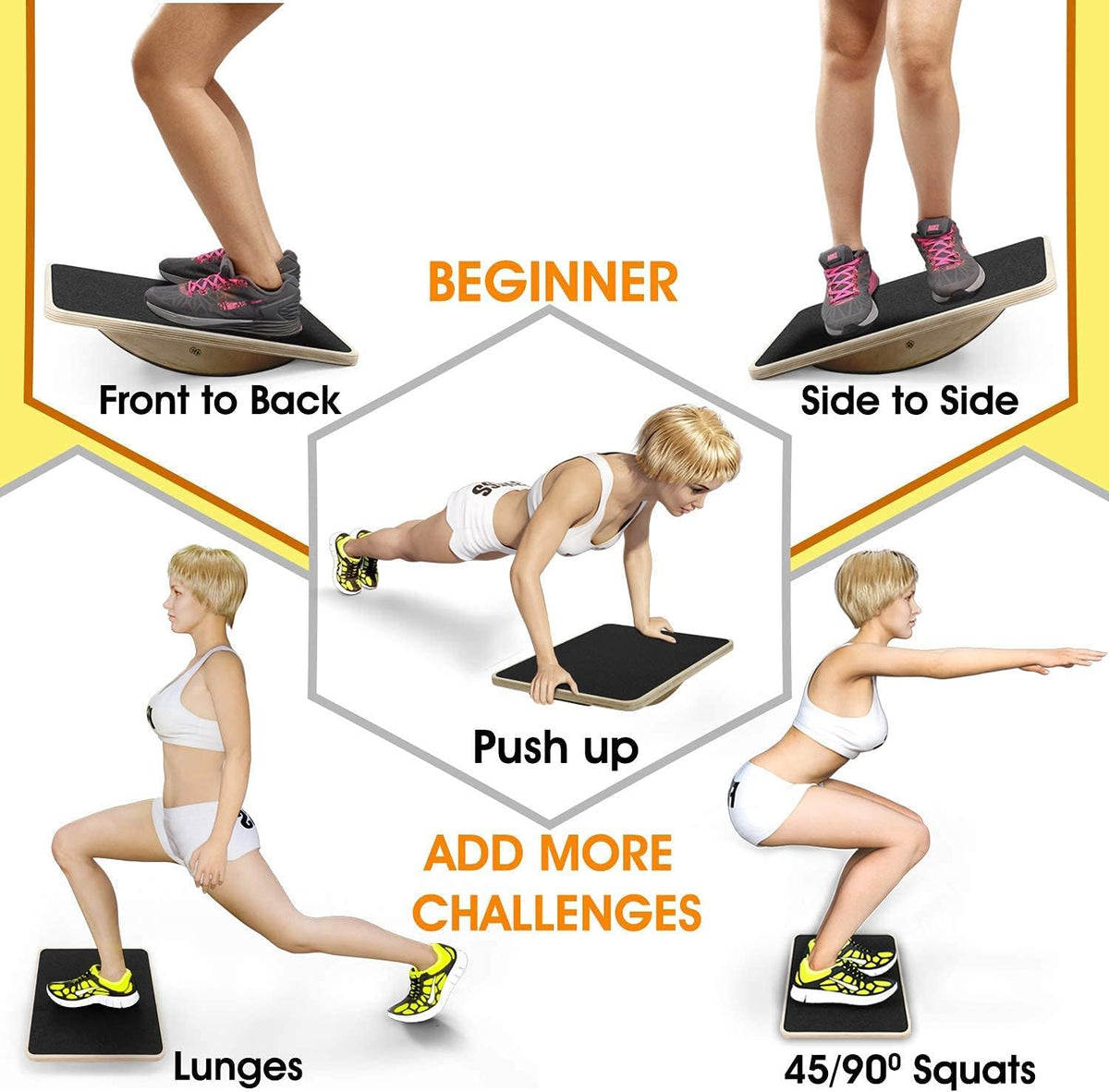 Yes4All 350LBS Professional Wooden Balance Board - Anti-Slip Wobble Board for Leg Workouts | Ideal for Standing Desks