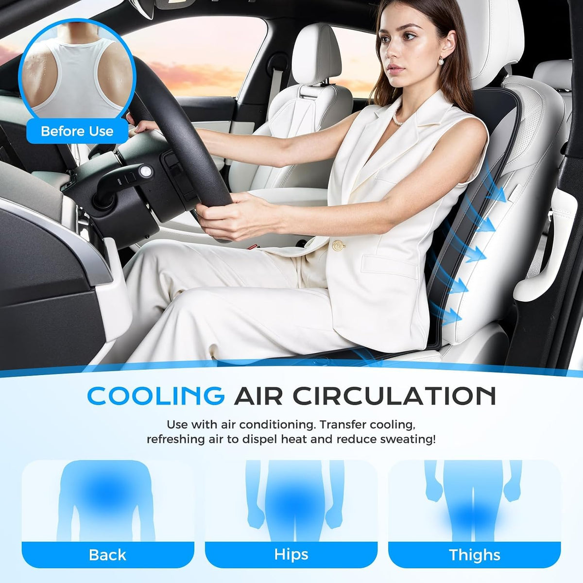 Coverado Upgraded Cooling Car Seat Cushion 8 Turbo Fans Ventilated Cooling Seat Cover 3 Adjustable Wind Speeds Long Lasting Coolness Summer Driving Universal Fit for Car SUV Truck Gray