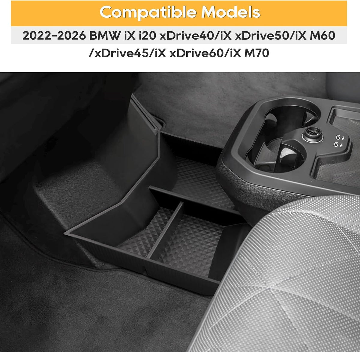 For 2026 iX Lower Center Console Organizer -2022 2023 2024 2025 2026 BMW iX xDrive45 xDrive60 M70 Armrest Storage Box 2025 iX i20 Organizer Insert Tray 2022-2025 2026 BMW iX Accessories Durable ABS
