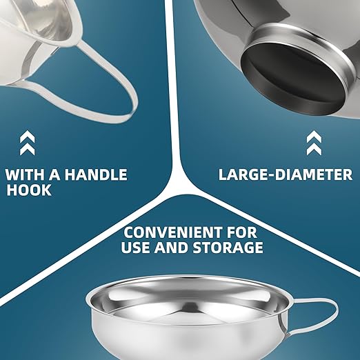 Enfete Stainless Steel Wide-mouthed Kitchen Funnel, 2 Sets with Filter, Suitable for Wide-mouthed and Regular-Sized Cans, Ideal for Transferring Liquids and Solids, Oils, Beans and Jams