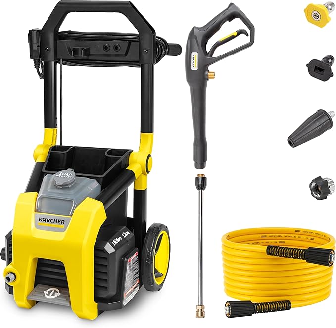 Kärcher Pressure Washer K1900PS, CETA Certified, 3 Spray Nozzles, Detergent Tank, for Cars, Driveways, Siding, Patios, 1.2 GPM