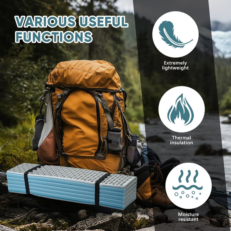 Ultralight Foam Sleeping Pad, Waterproof Closed Cell Foam Pad for Superior Insulation, Folding Sleeping Mat for Compact Storage, Foldable and Portable for Hiking and Camping (Blue)
