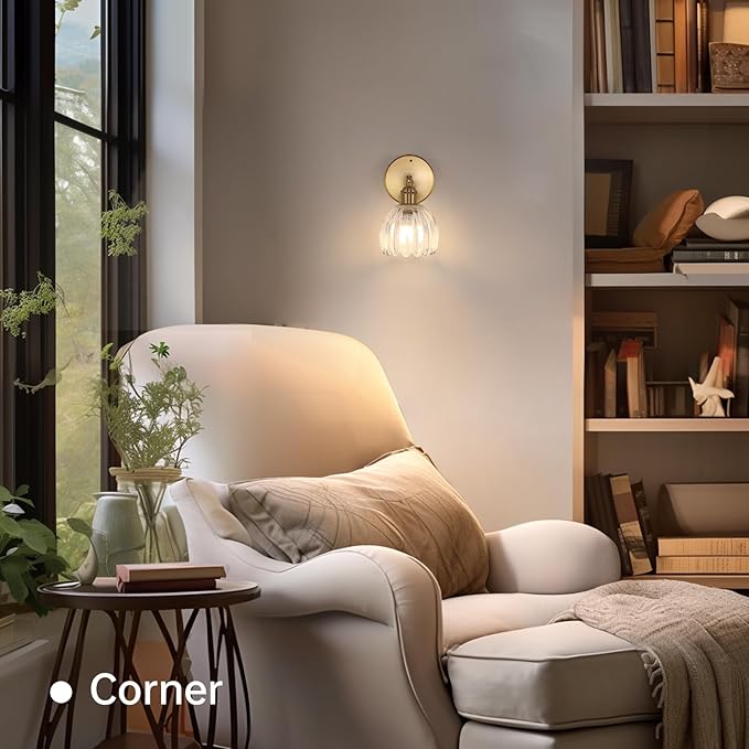 Battery Operated Vintage Wall Sconces with Transparent Tulip Glass Lampshade Battery Powered Wall Lighting for Bedside Bedroom Doorway, Set of 2