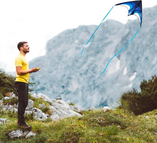 Delta Kite Set - Easy Launch for Kids & Adults | Perfect for Beach & Park Activities - Speed Triangle, Blue