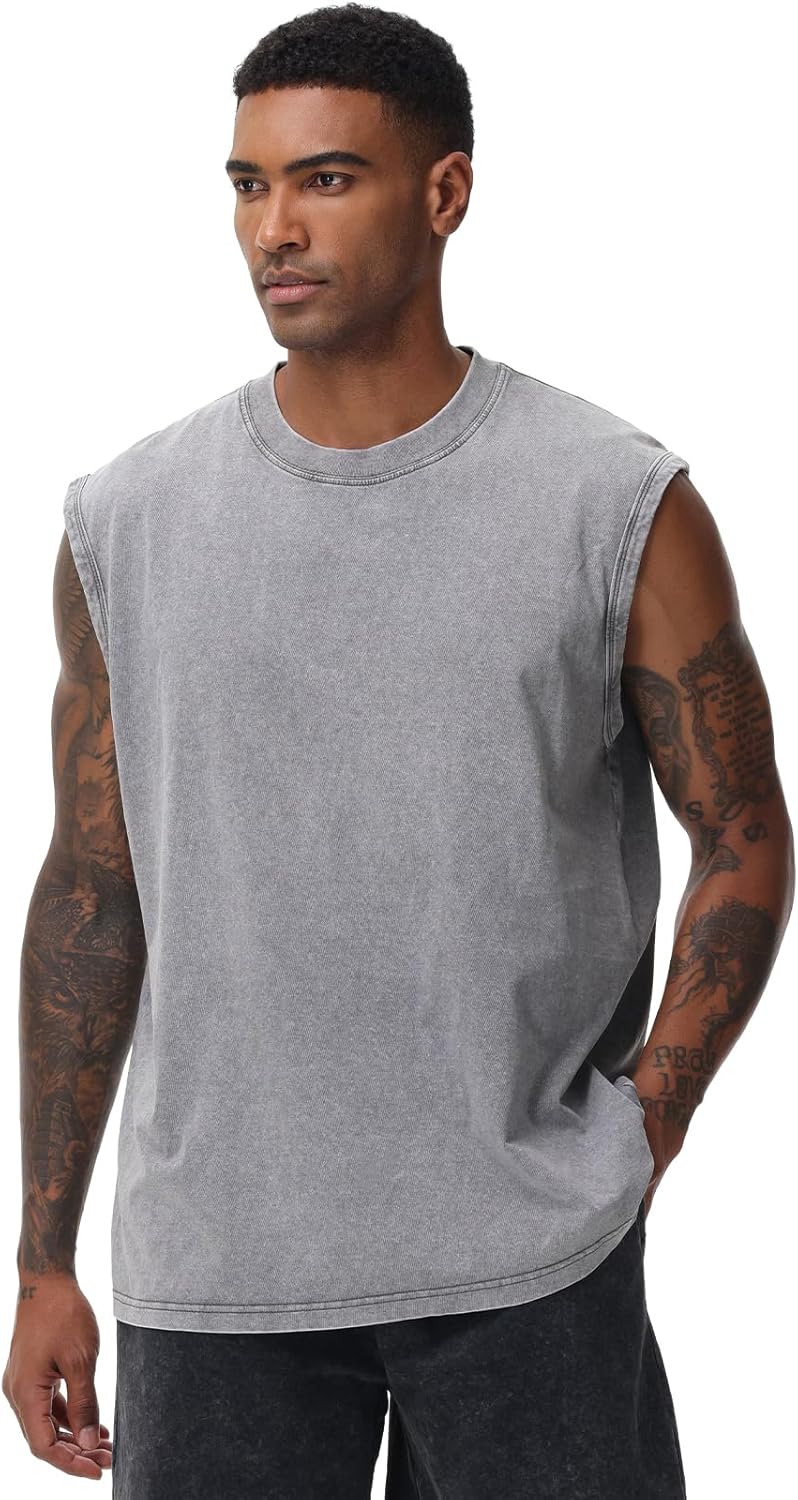 Skiennix Men's Workout Tank Tops - Sleeveless Muscle Shirt for Gym & Running | Acid Wash Design