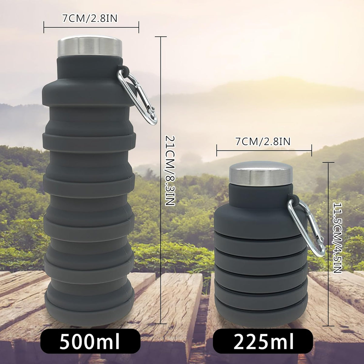 YCT Collapsible Water Bottle - 17oz Portable Silicone Bottle for Travel, Gym & Hiking | Purple & Black