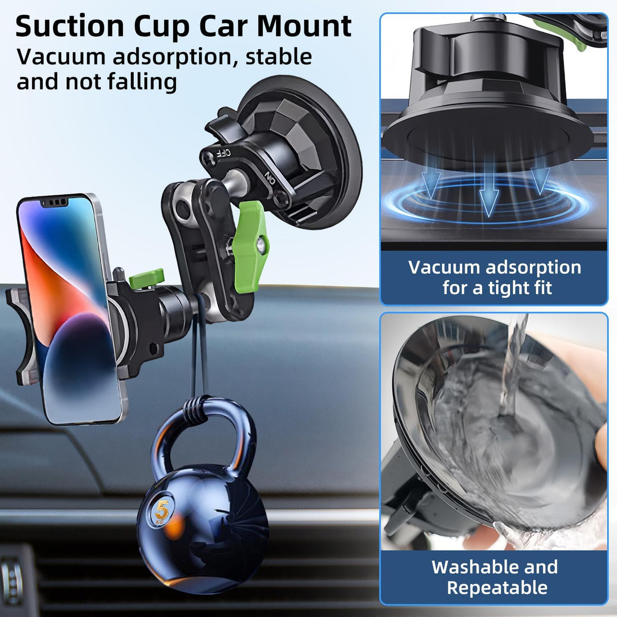 HEMMOTOP Car Phone Holder, Strong Windshield Suction Cup Mount, 12in