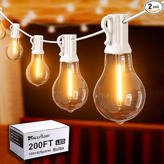 String Lights for Outside 200FT Patio Lights, LED String Light with 100+6(Spare) Waterproof Edison Bulbs, Hanging White Outdoor Light for Backyard, Bistro, Porch, Balcony White Cord