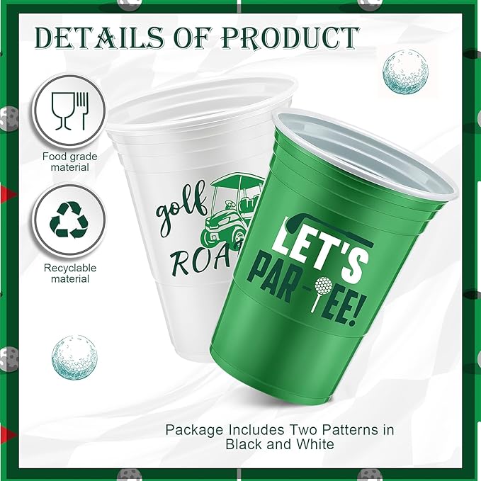 Norme 48 Pcs Masters Golf Party Decorations 16 oz Golf Ball Thick Plastic Disposable Cups Bulk Hot Cold Drink Wine Coffee for Home Themed Party Supplies Favors