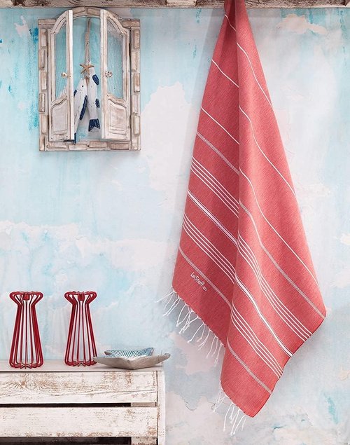 LeStoff Turkish Beach Towel - 100% Organic Cotton, Soft & Absorbent, Quick Drying - 38"x71", Eco-Friendly (Red)