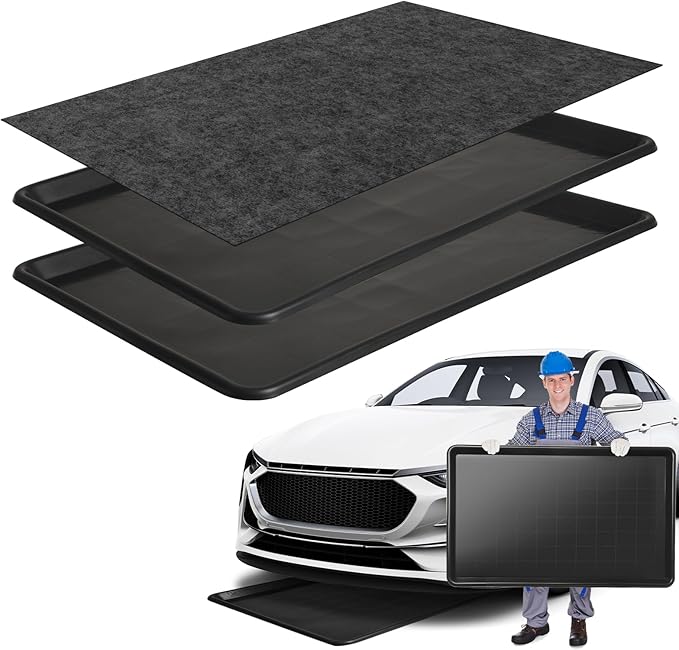 2-Pack Oil Drip Pan for Under Car – 35.4"x23.6"x0.8" Flexible Oil Trays with Felt Mat, Reusable Car Oil Drain Pan, Heat Resistant Garage Catcher for Auto & Home Floor Protection