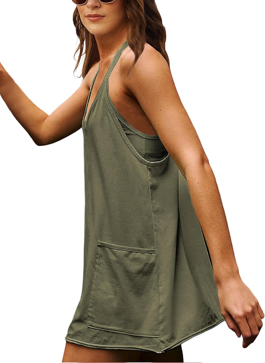 Zhiyouni Women's Summer Mini Dress - Sleeveless V-Neck with Built-In Shorts | Athletic Style