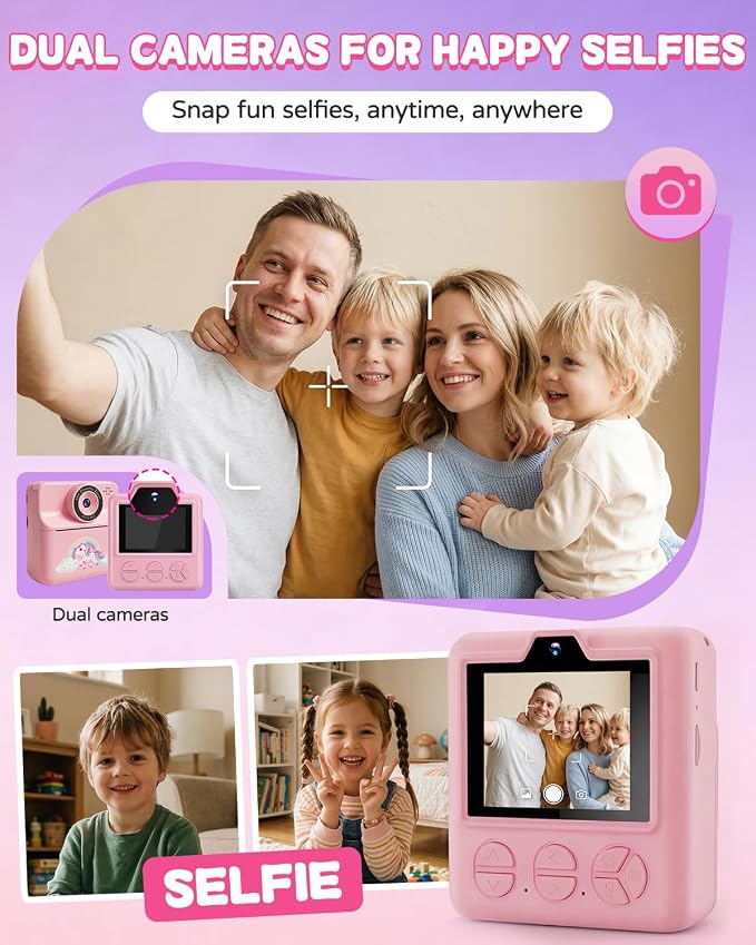 Kids Camera Instant Print with Carrying Case, Digital Selfie Camera with 6