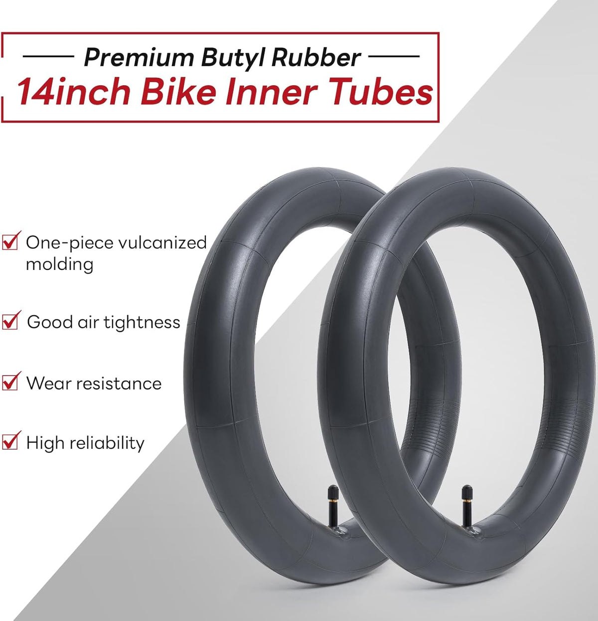 Reliable 14 x 1.75-2.125 Bike Tubes by [Brand Name] - Durable Inner Tubes with AV32mm Schrader Valve (2 PCS)