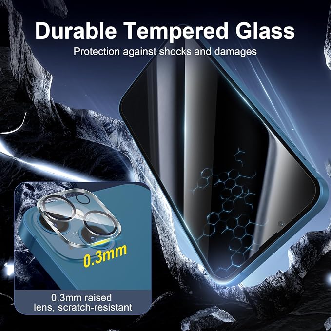 NEW'C 3x Privacy for iPhone 13 Screen Protector+ 3x Camera Lens Protector