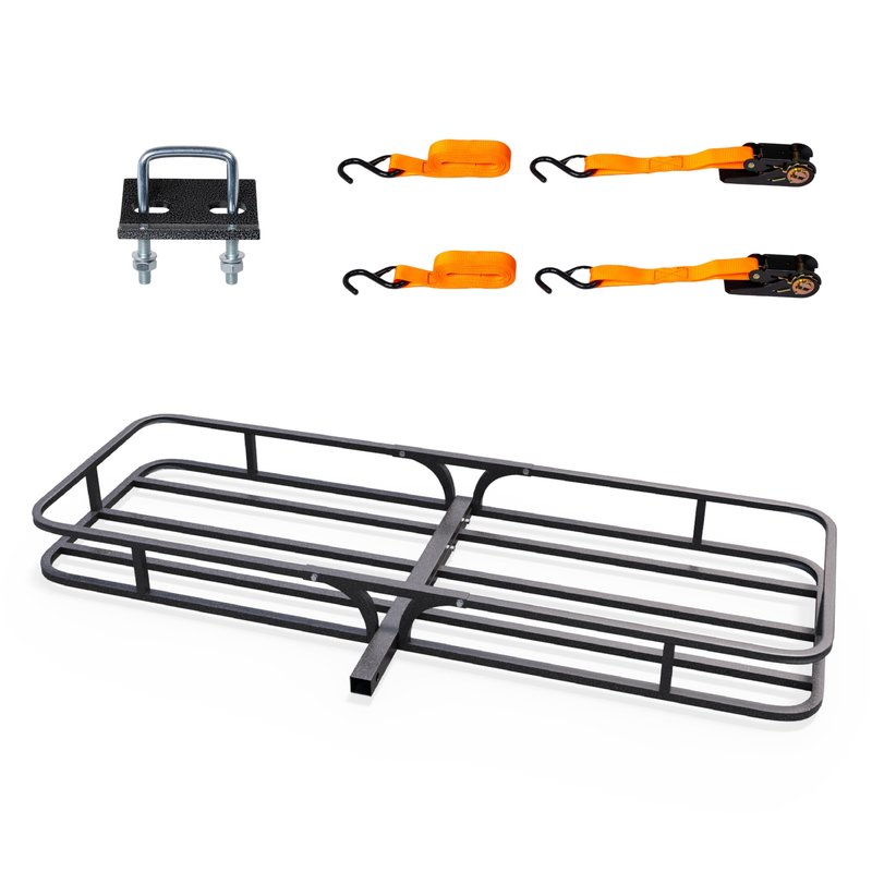 TUFFIOM 54"x19"x5.5" Hitch Mount Cargo Carrier Basket, 500lbs Steel Car Cargo Trailer Hitch Luggage Rack with Straps & Stabilizer for SUV Car Truck Van with 2" Hitch Receiver