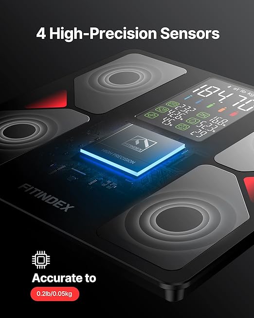 FITINDEX Smart Scale with BMI, Body Fat, Muscle Mass, Scale for Body Weight and Fat Percentage, High Accurate Bluetooth Scale with Large Display, 13 Body Composition Analyzer Sync APP, 500lbs, 11.8"