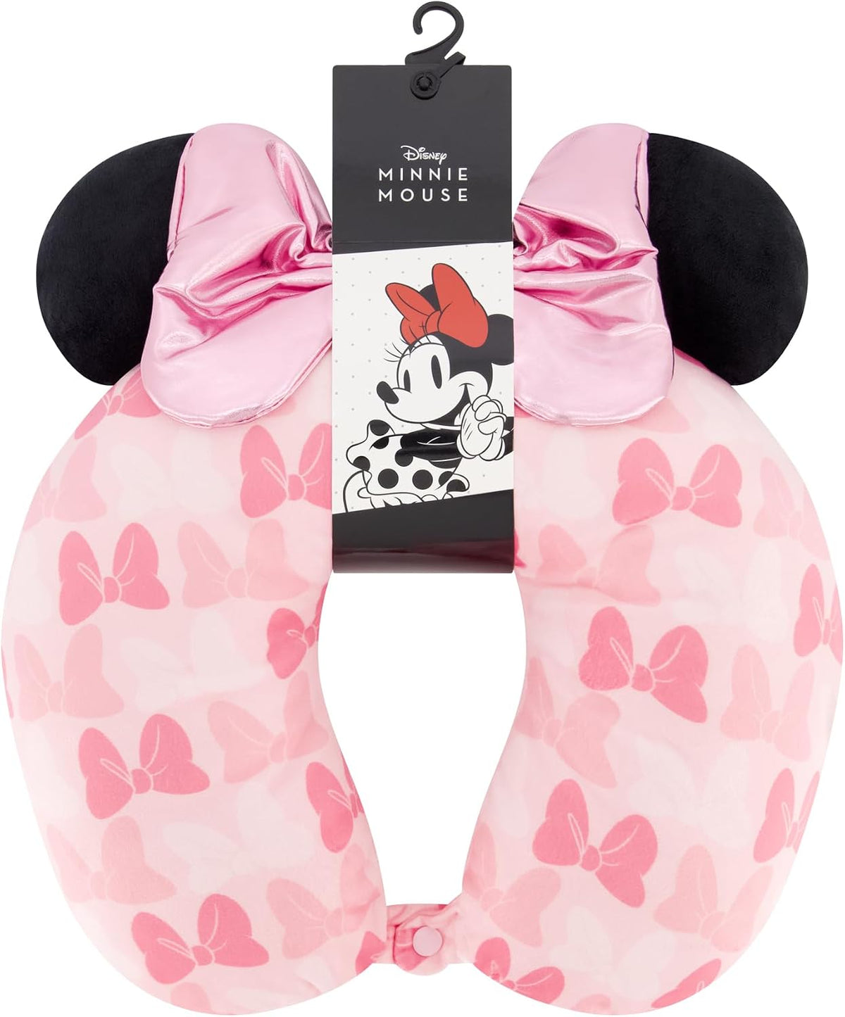 Disney Minnie Mouse Travel Neck Pillow with 3D Ears and Bow for Airplane, Car and Office Comfortable and Breathable, Blush