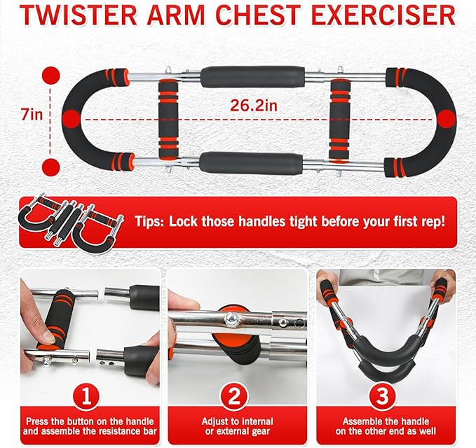 Twister Arm Trainer - Adjustable 60-100lbs Resistance Arm & Chest Workout Equipment for Home Gym Fitness , Arm Strengthener for Men, Power Twister Bar for Biceps, Forearm & Shoulder Training