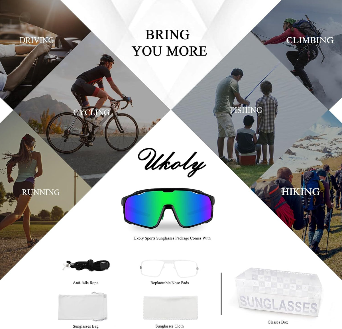 Ukoly Cycling Glasses - HD UV400 Sports Sunglasses for Men & Women | Ideal for Running, Baseball, Fishing & Golf