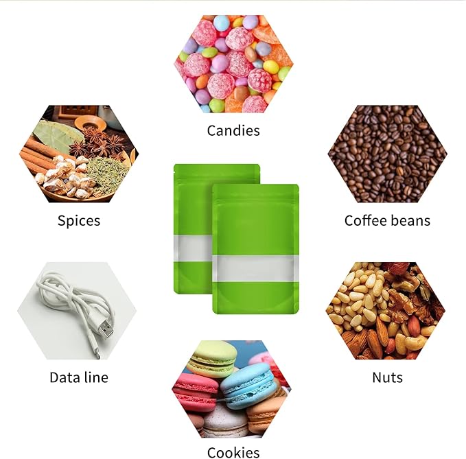 100 Pieces Smell Proof Mylar Bags, Resealable Food Storage Bags with Clear Window, Foil Pouch Stand-up Bags for Food Self Sealing Storage Supplies (Green, 4 x 6 Inch)