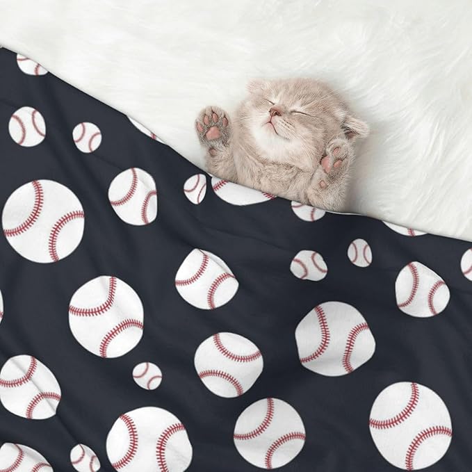 Reversible Plush Dot Pet Blanket for Dogs and Cats, Baseball Softball Grey, Ultra Soft Two Sided Design with Warm Fuzzy Side and Smooth Side for Comfort