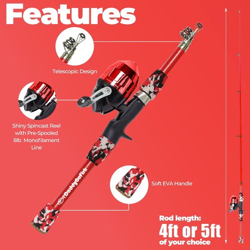 DaddyGoFish Kids Fishing Pole - Complete Rod & Reel Combo with Tackle Box - Perfect Starter Set for Beginners