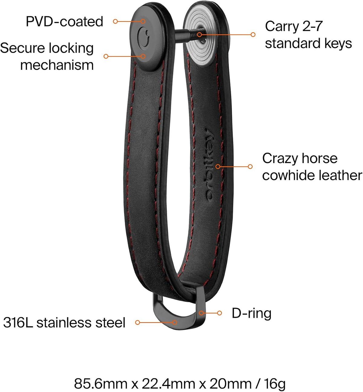 orbitkey Crazy Horse Leather Key Organizer | Quiet Profile | Holds up to 7 Keys