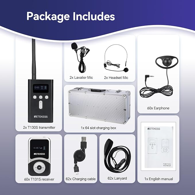 Retekess T130S Tour Guide Headsets, Tour Guide Microphone and Speaker, Upgraded