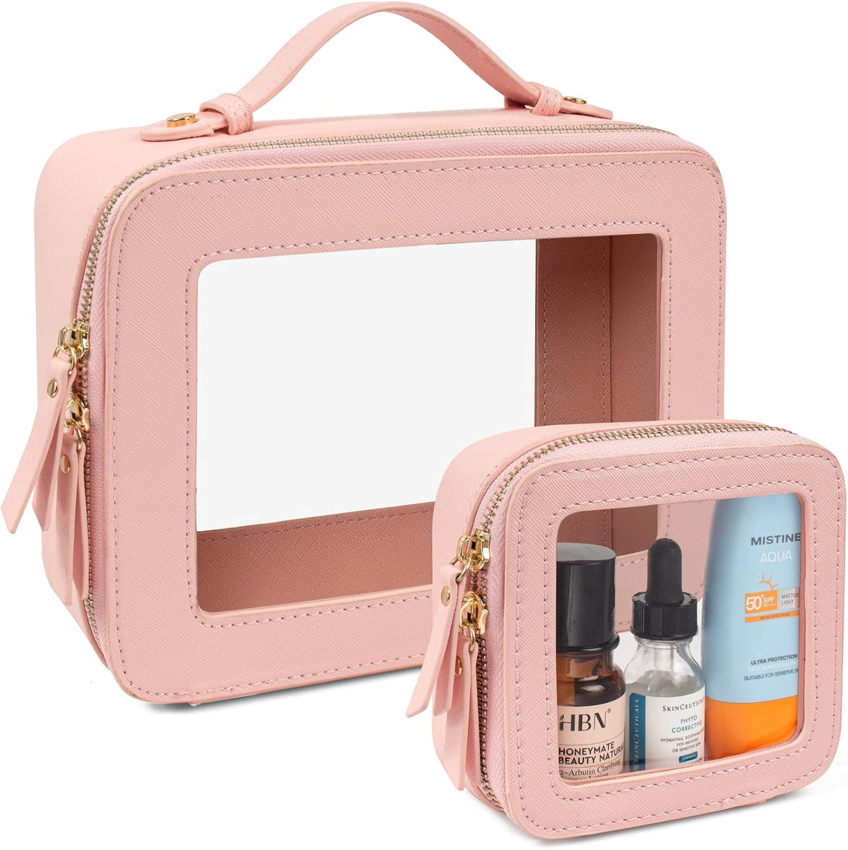 LETGO Clear Makeup Bag Mahjong Tile Bag with Zipper and Handle| Structured Large Travel Makeup Bag for Toiletries for Women,Travel Cosmetic Case,Waterproof PU Leather,Wide Opening