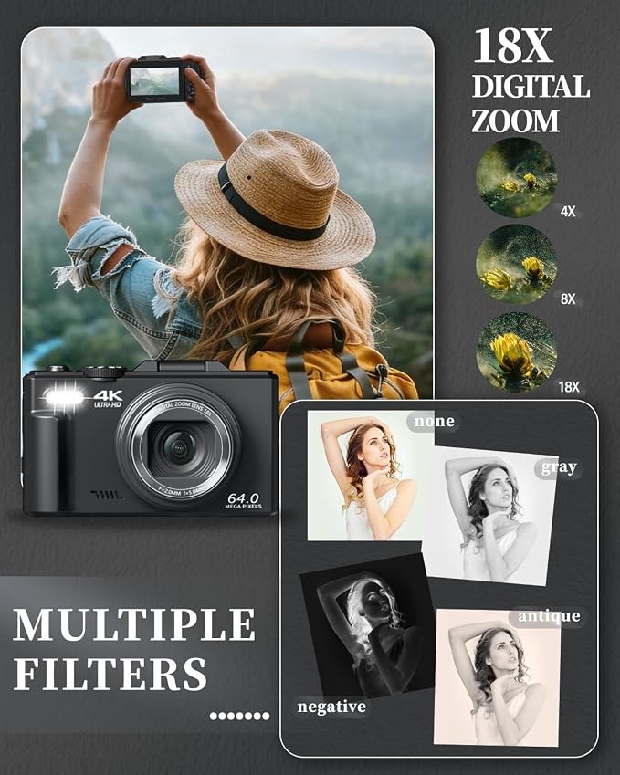 4K Digital Camera for Beginners & Teens, Autofocus Vlogging Camera