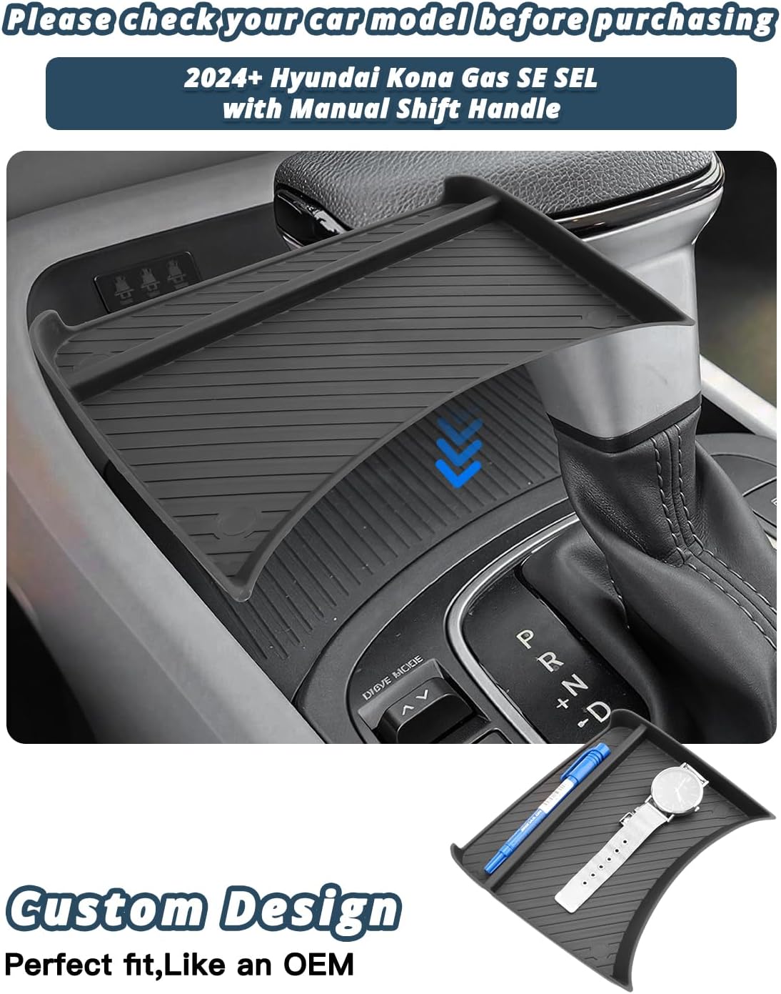 2026 Kona Console Organizer for 2026 Hyundai Kona Accessories TPE Front Console Organizer Compatible with 2024-2026 Hyundai Kona(Only for Gas SE SEL with Manual Shift Handle)