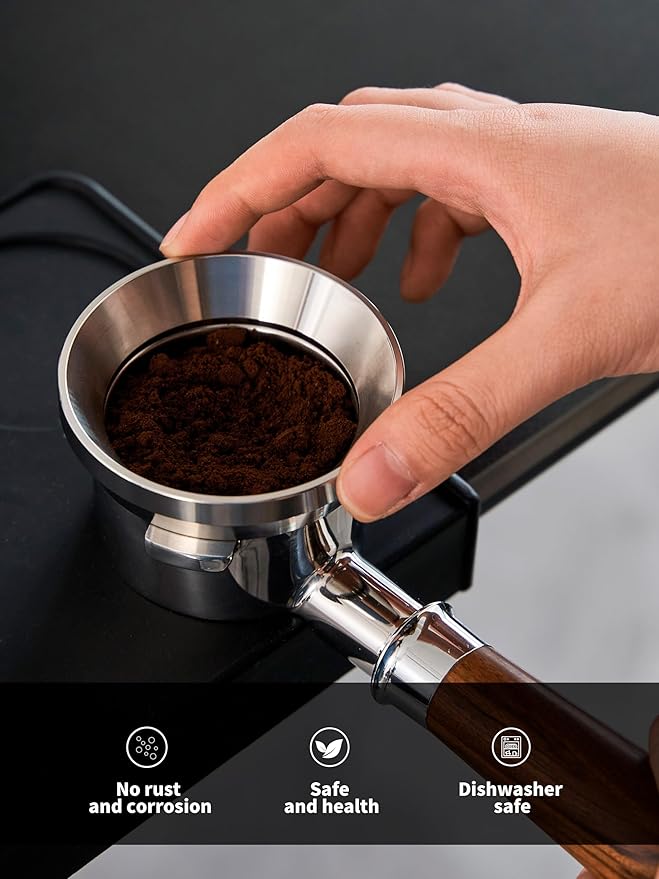 54mm Espresso Dosing Funnel and Puck Screen Set,Stainless Steel Coffee Dosing Ring Compatible with Breville 54mm Portafilter.Reusable 1.7mm Thickness Espresso Puck Screen(Stainless Steel)