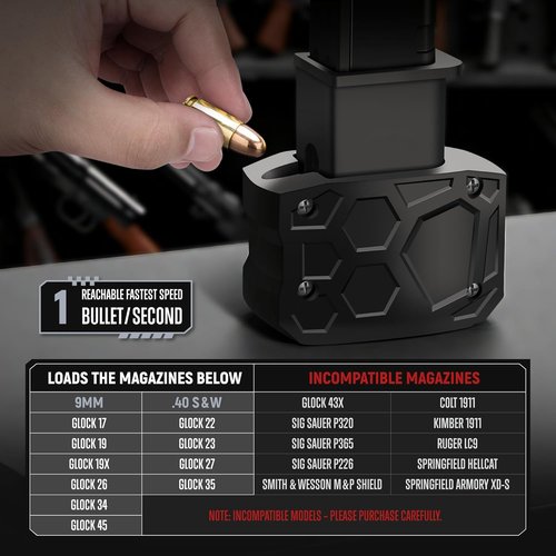 Glock Magazine Speed Loader - Rapid 9mm/.40 SW Loader for Glock Models 17-47 | Efficient & Quick Loading