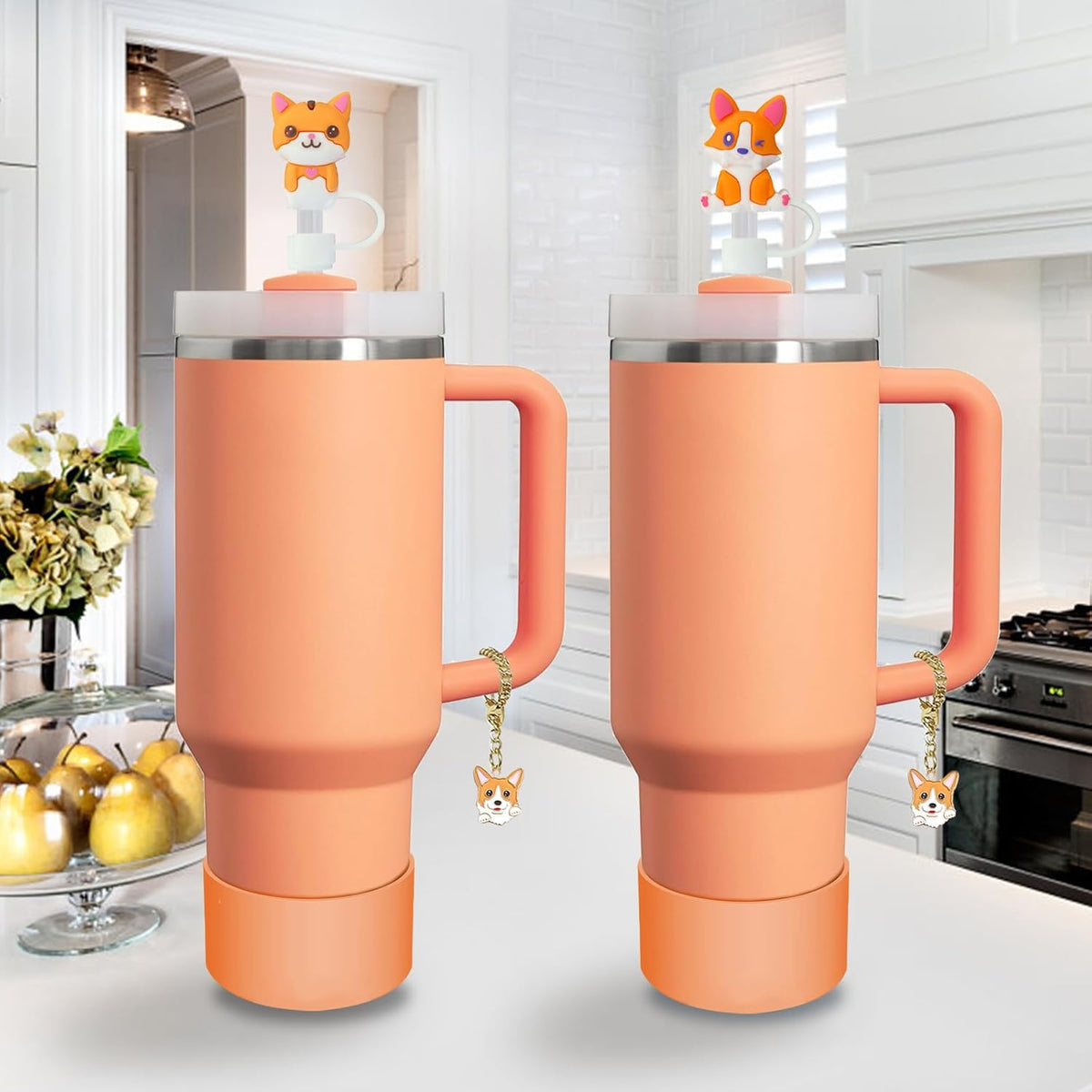 Stanley - Cup Accessories Set with Straw Cover, Spill-Proof Stopper & Dog Handle Charm | Sunshine Orange