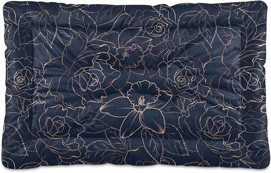 Dark Blue Floral Pet Bed Cute Dog Bed Mat Absorbing Non Slip Pad Pet Sleeping Mat for Small, Medium, and Large Dogs Puppy Cat 24 in x 18 in