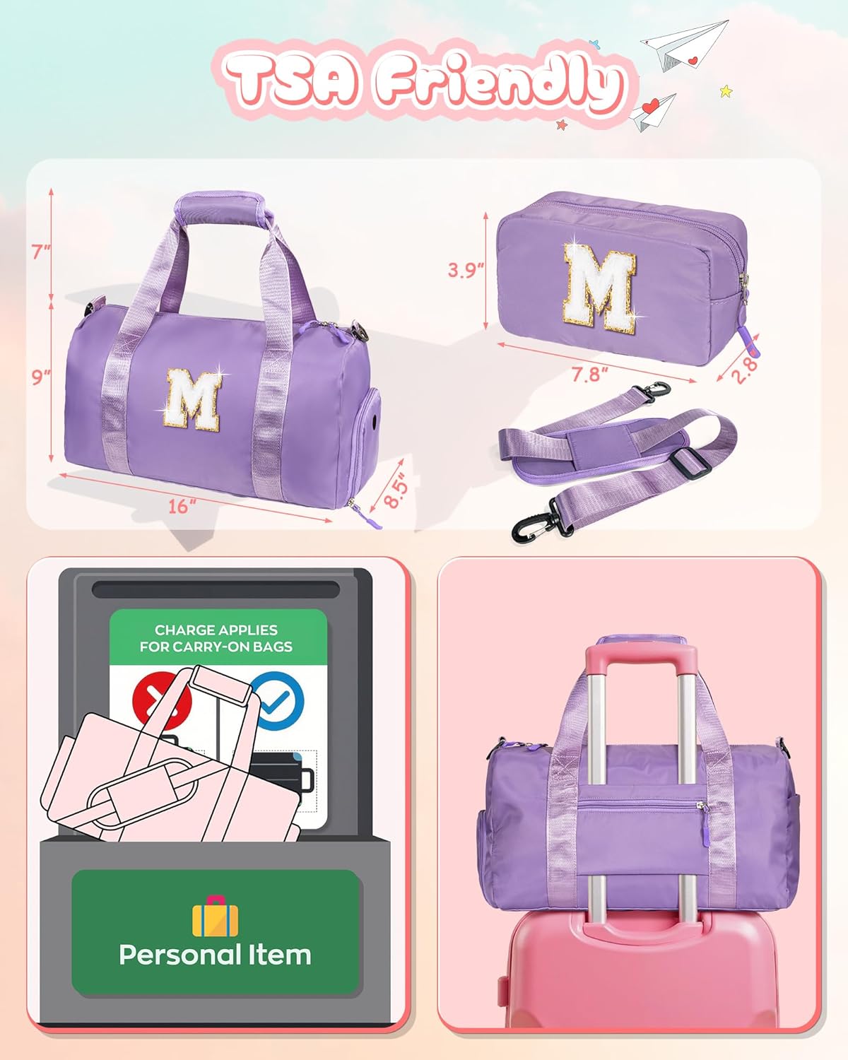 Skiennix Girl Gym Bag - Personalized Weekender Tote with Shoe Compartment & Makeup Pouch | Ideal Birthday Gift for 4-Year-Olds (Letter R)