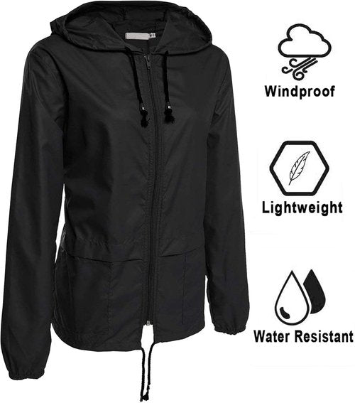 Avoogue Lightweight Waterproof Raincoat - Packable Hooded Windbreaker for Women