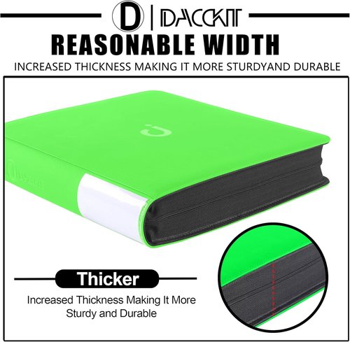 D DACCKIT Top Loader Binder - 12 Pocket Fits 480 Cards | Compatible with 3" X 4" Rigid Holders - Brilliant Green
