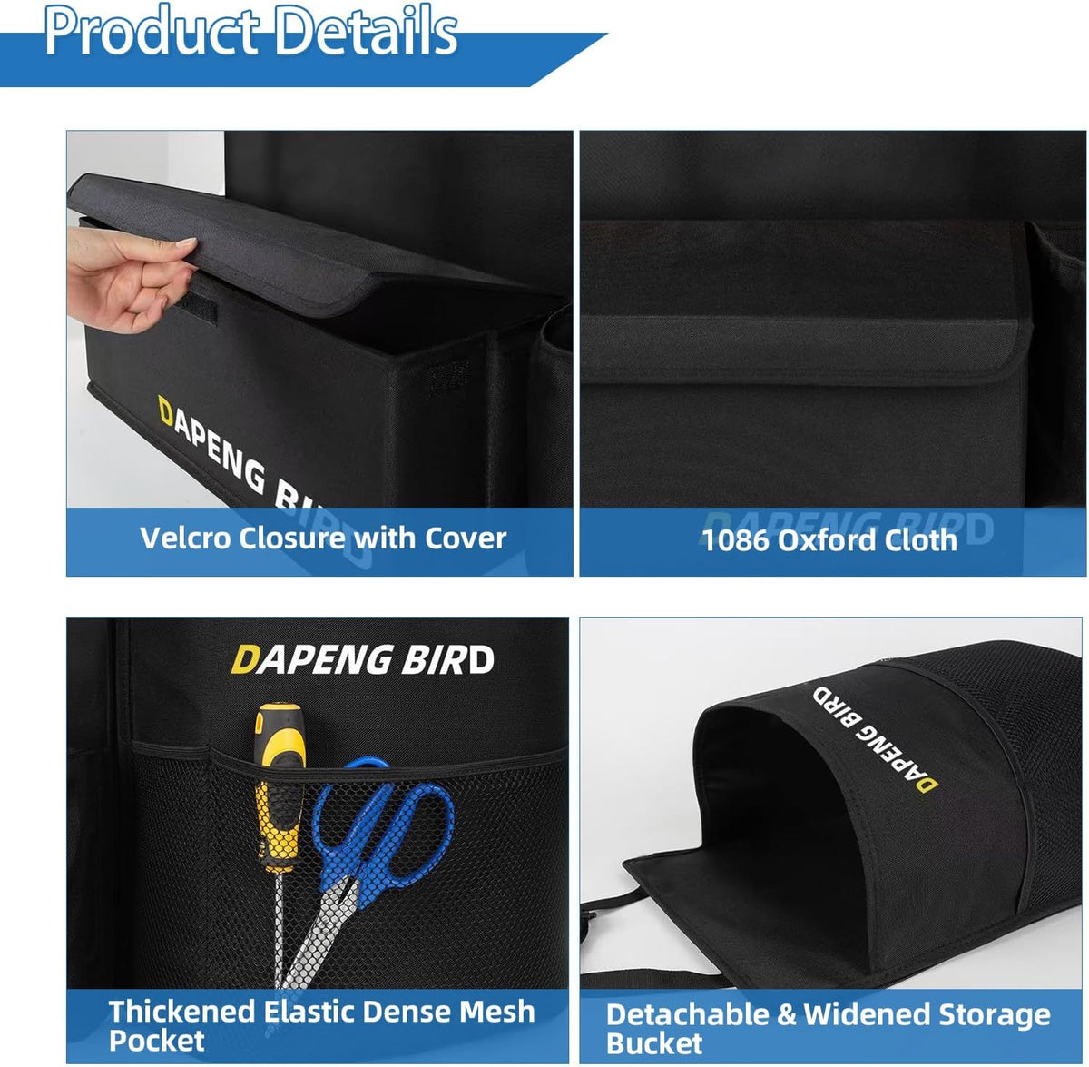 Deluxe Car Trunk Organizer For SUV, Backseat Hanging Large Storage With Collapsible And Multiple Pockets For Storage Car Trunk Storage Box Sturdy Space Saver Frees Trunk -Internal waterproofing