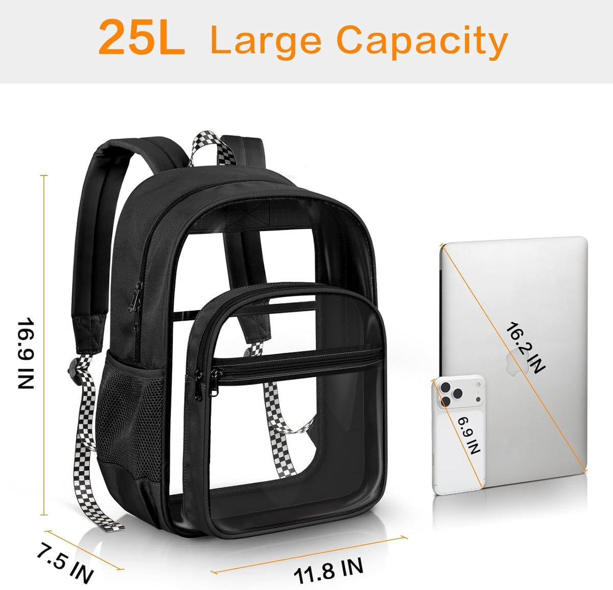 PAMANO Clear Backpack - Heavy Duty PVC & Fabric | Transparent College Bag for Travel & Security - Black