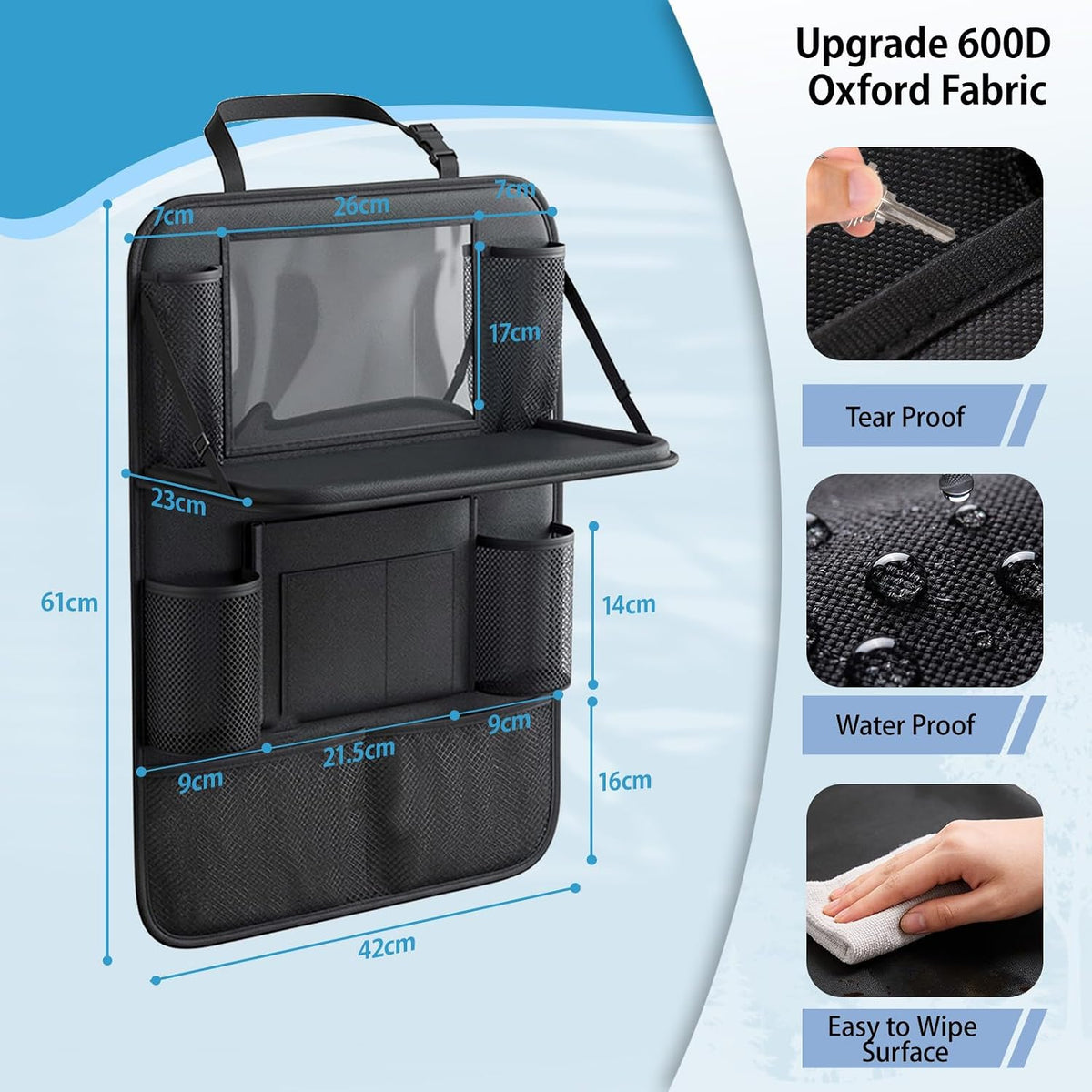 Car Backseat Organizer with Foldable Table Tray & Touchable Tablet Holder