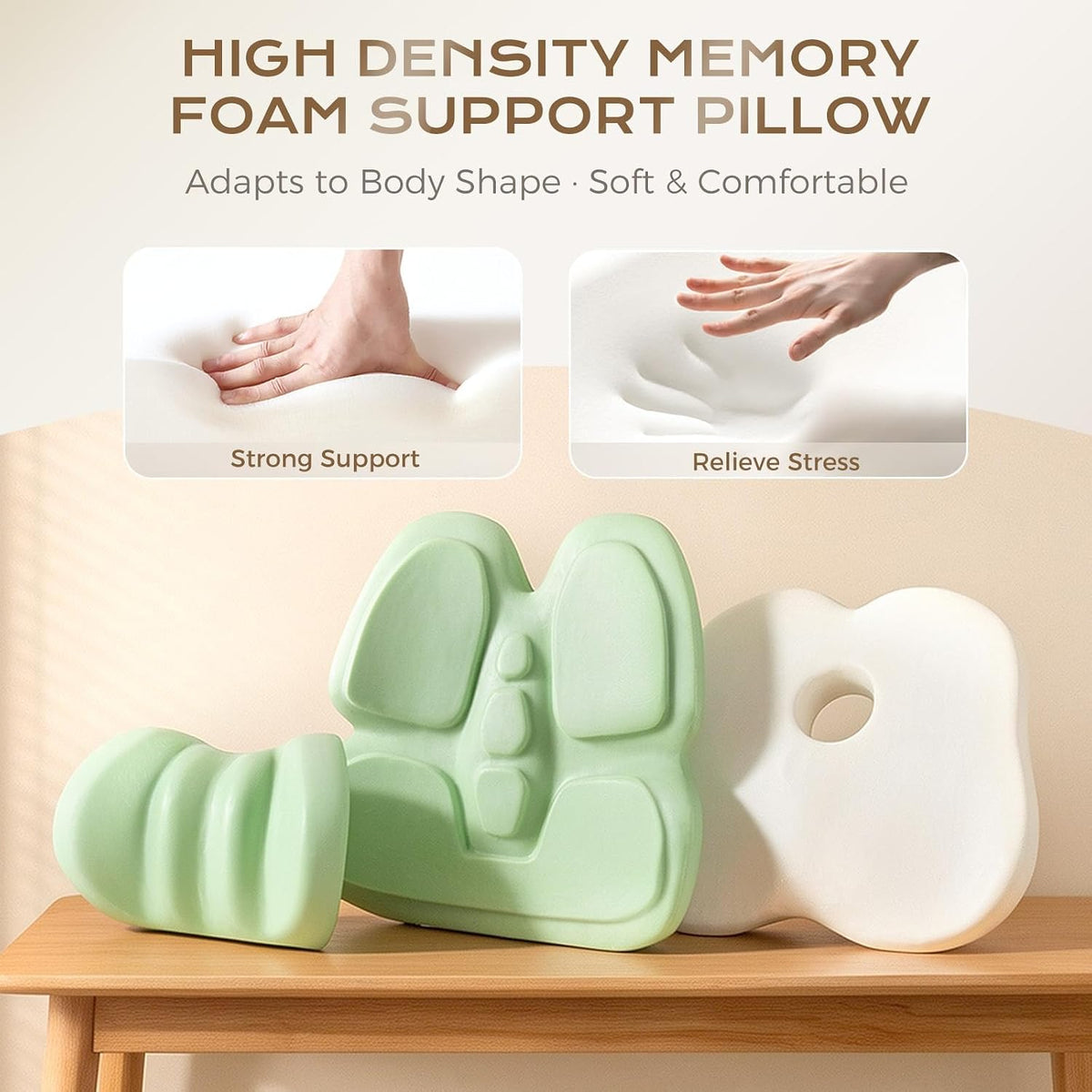 Coverado Truck Seat Cushion and Lumbar Support Headrest Pillow Memory Foam Ergonomic Car Cushion Back Neck Support Pillow Sciatica & Back & Tailbone Pain Relief Car Cushions for Driving Coffee&Beige