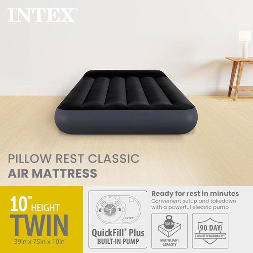Intex Dura-Beam Air Mattress - Standard Pillow Rest with Fiber-Tech Construction | Comfortable Sleep