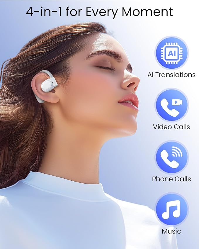 AI Translation Earbuds Real Time 164 Languages 80H Playtime Translator Ear Buds Audifonos Traductores Inglés Español Wireless Earphones Bluetooth AI Headphone for Travel Meeting Learning K08 White