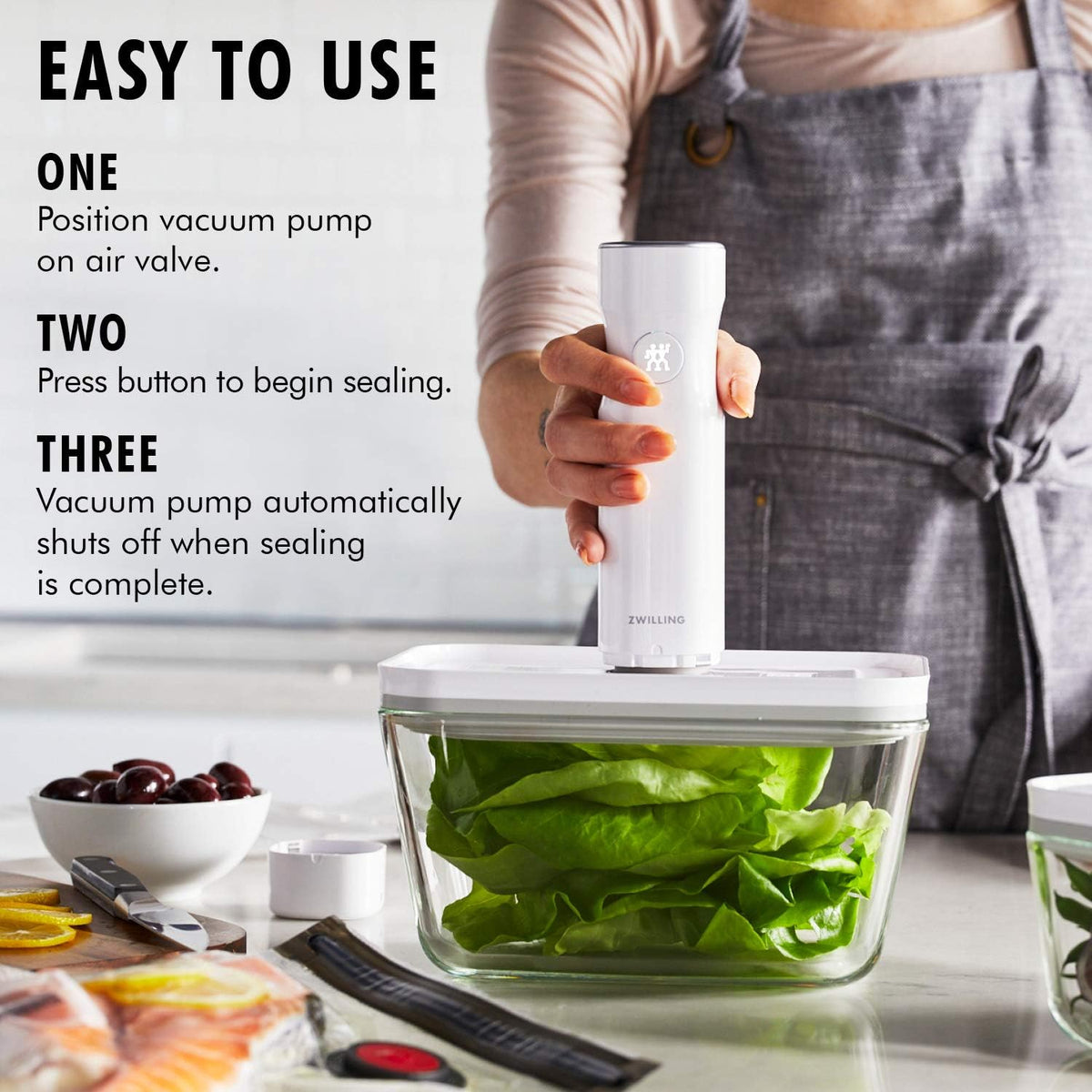 ZWILLING Fresh & Save Vacuum Sealer Machine - Airtight Glass Food Storage Containers & Sous Vide Bags