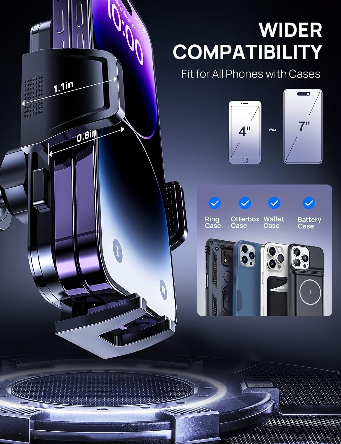 Air Vent Car Phone Holder, Metal Hook Clip, One-Hand Release, Anti-Shake