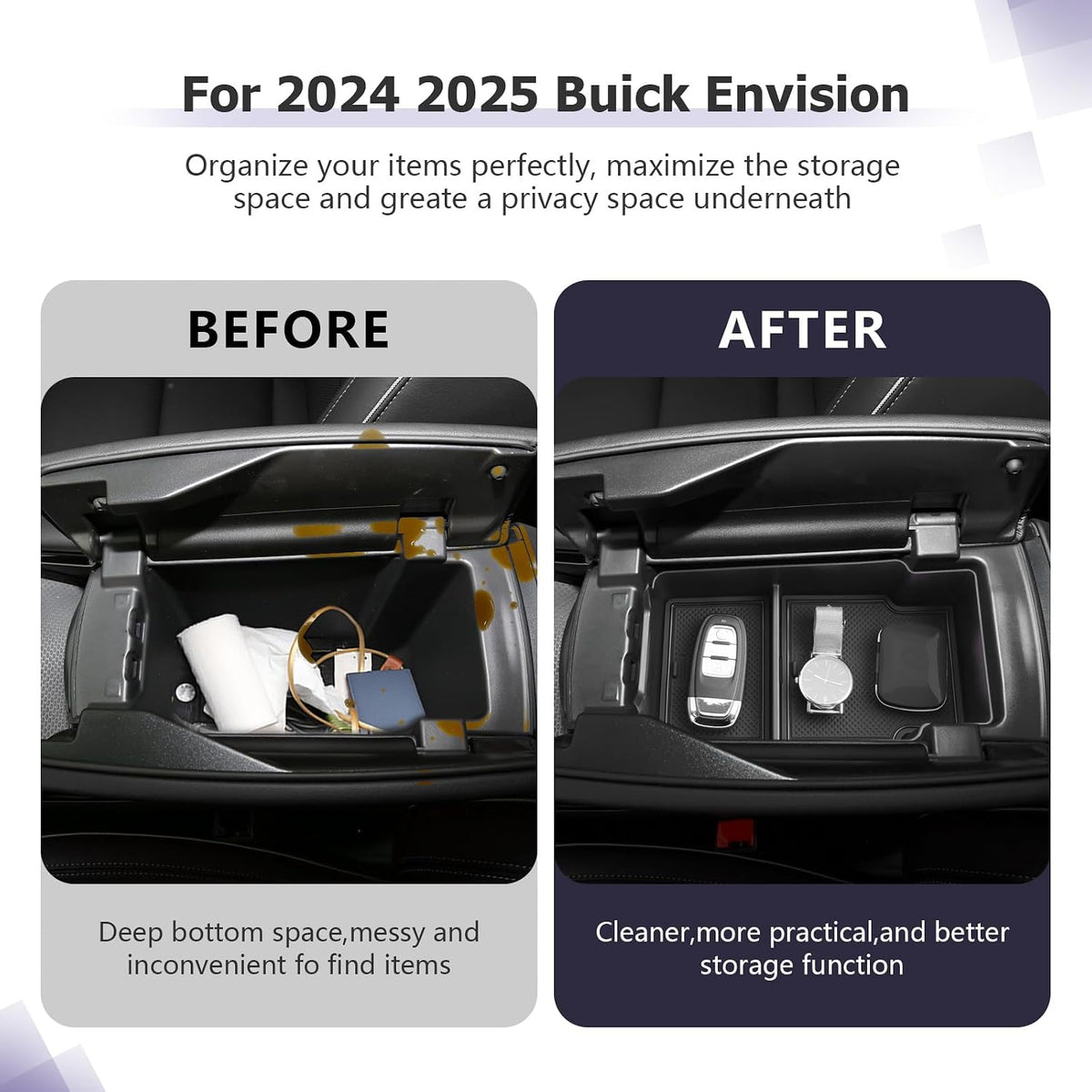 LUWU 2025 2026 Envision Center Console Organizer Compatible with 2024 2025 2026 Buick Envision Accessories Armrest Console Organizer Armrest Organizer Insert Tray