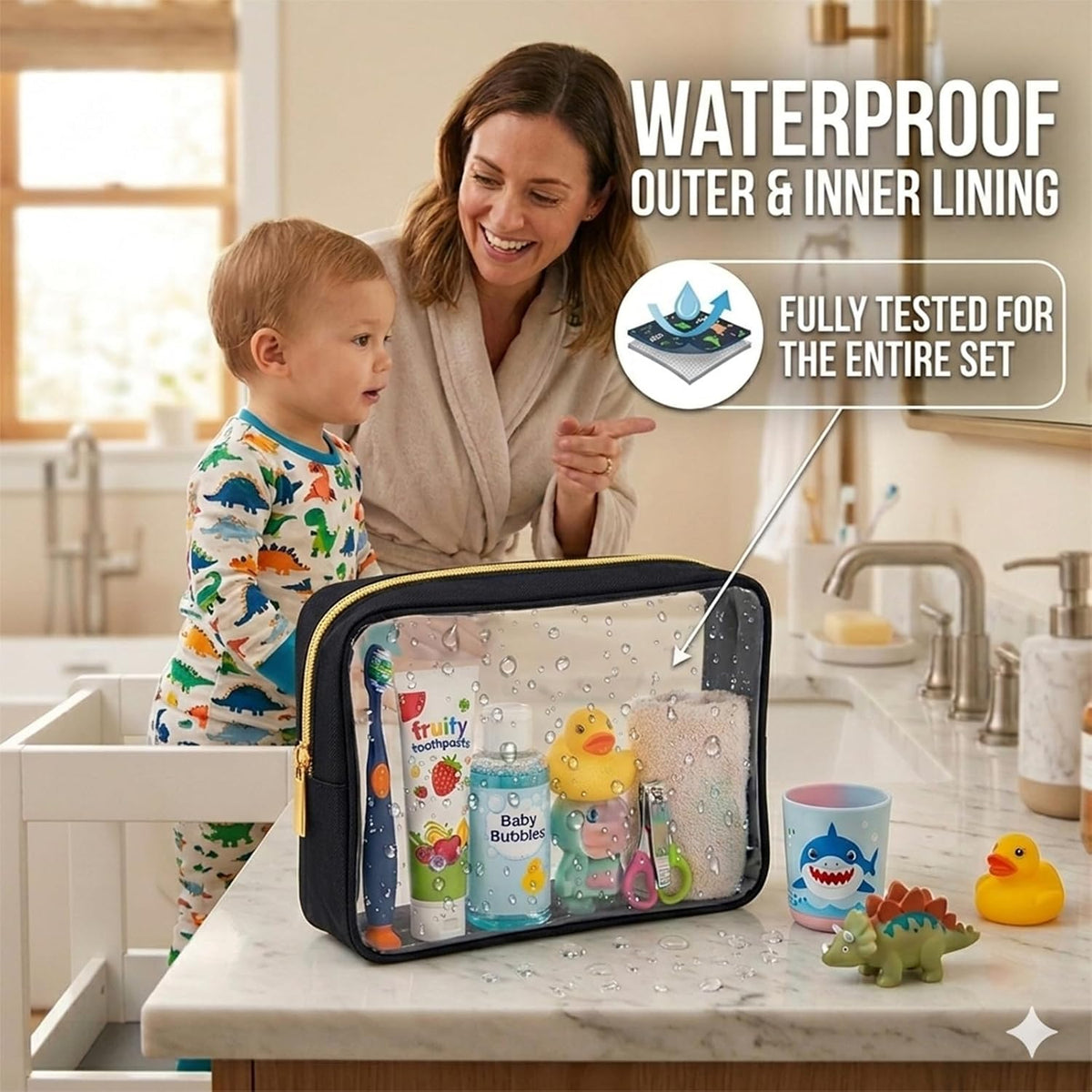 Remobia Hicol TSA Approved 5-Piece Diaper Bag Organizer Pouch Set Clear Waterproof TPU Kids Toiletry Storage Set Travel Packing Clutch Cube Bags for Baby Nursing(Black)
